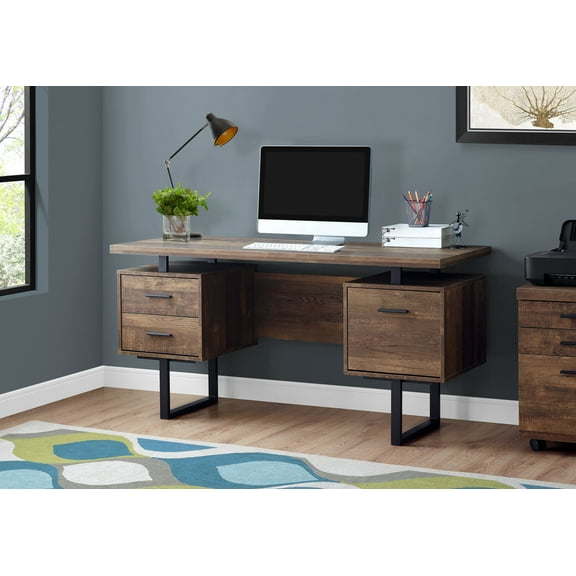 Monarch Specialties Computer Desk, Home Office, Laptop, Storage Drawers, 60"L, Work, Brown Laminate