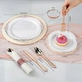 thumbnail image 2 of 350PCS Clear Plastic Plates for 50 Guests, Disposable Dinnerware Sets Include 50 Gold Rim Plastic Plates, 25 Silverwares, 25 Cups, and 25 Pre Rolled Napkins for Party, Wedding and Graduation, 2 of 7
