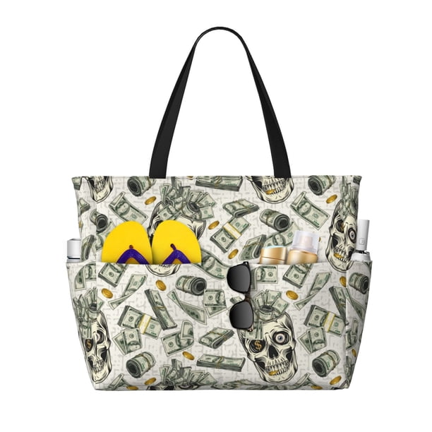 Fotbe Skull with Cash Bolsa de Viaje para Playa - Resistente al Agua, Bolsa Tote de Gran Capacidad y Ligera con 7 Bolsillos para Mujeres y Hombres