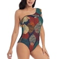 thumbnail image 3 of Sikiie Autumn Leaves Print Women One Piece Swimsuits Tummy Control One Shoulder Bathing Suits Ruffle Swimwear, From S to XXL-Small, 3 of 6