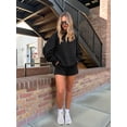 thumbnail image 5 of Women's Polka Dot Print Long Sleeve Top Elastic Waist Shorts Matching 2 Piece Loungewear Set Black XL, 5 of 9
