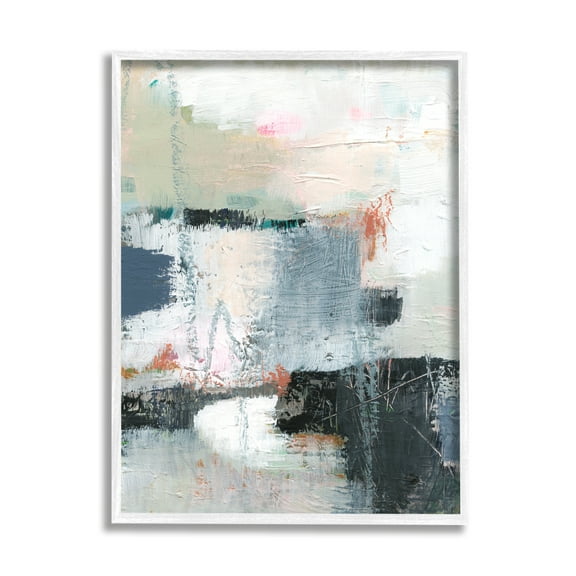 Stupell Industries Fort Architecture Abstraction Busy Grey Blue Shapes Abstract Painting White Framed Art Print Wall Art, 24 x 30