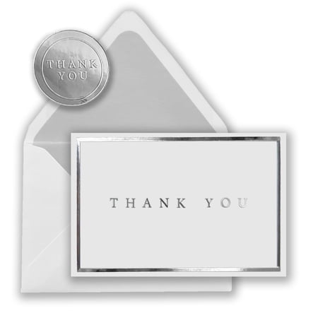 100 Thank You Cards With Envelopes And Stickers Silver Foil Stamping