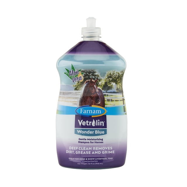 Farnam Vetrolin Wonder Blue Champú Hidratante Suave para Caballos, Ganado y Perros Azul 32