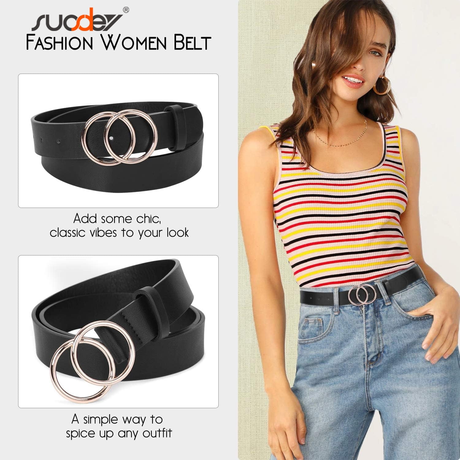 SUOSDEY Belt for Women Leather Waist Belt for Jeans Dress Pants