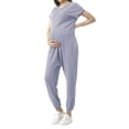 thumbnail image 2 of Liacowi Women's Summer Long Maternity Jumpsuit Purple V Neck Short Sleeve Casual Jumpsuit Nursing Romper, 2 of 9