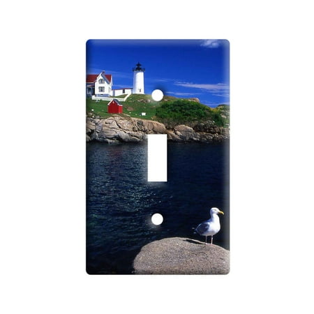Lighthouse Light Switch Covers - Maine Lighthouse - Nubble Light With Seagull Light Switch Plate Cover