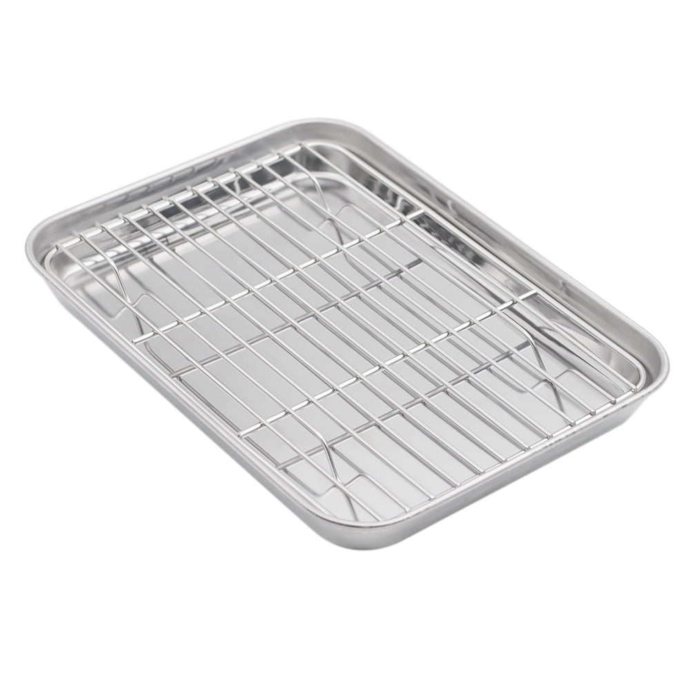 1x BBQ Baking Tray Draining Oil With Grid Rack Stainless Steel Baking Pan Sheet` 