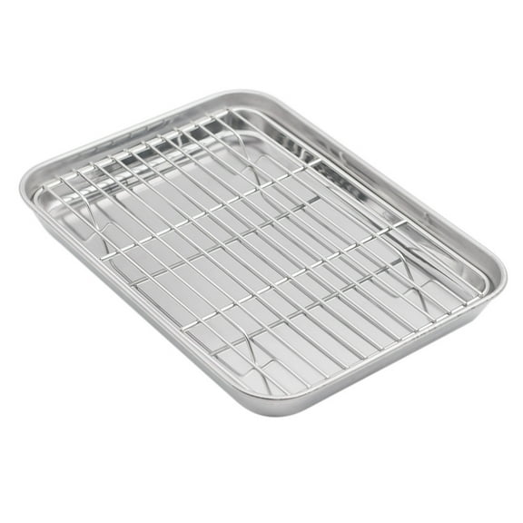 Aspire Baking Sheet with Rack Set, Stainless Steel Cookie Sheet and Cooling Rack-10.5"L x 8"W x 1"H