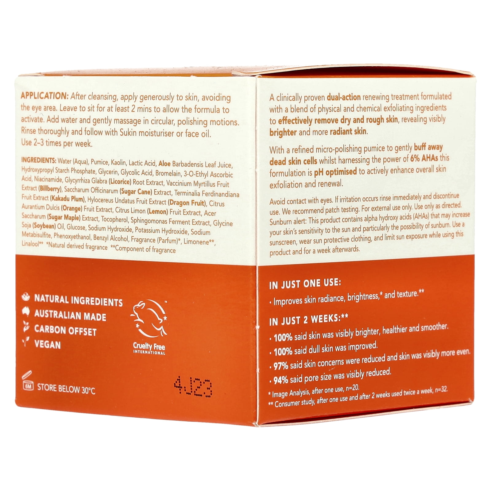 Sukin Glow Active-C, Vitamin C 2-In-1 Exfoliator, 1.69 fl oz (50 ml)