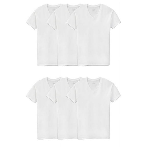 Fruit of the Loom Men's White V-Neck Undershirts, 6 Pack