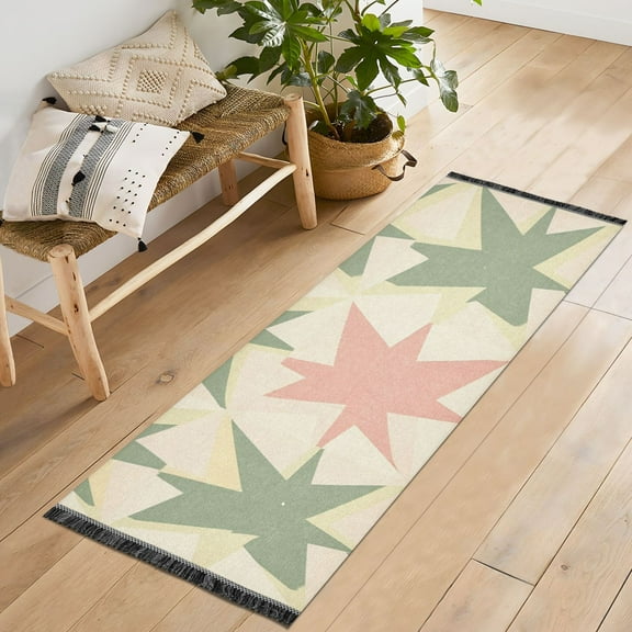Yayeee Runner Rug for Bedroom 2'x6' Machine Washable Hallway Non Slip Mat, Pink and Green Geometric