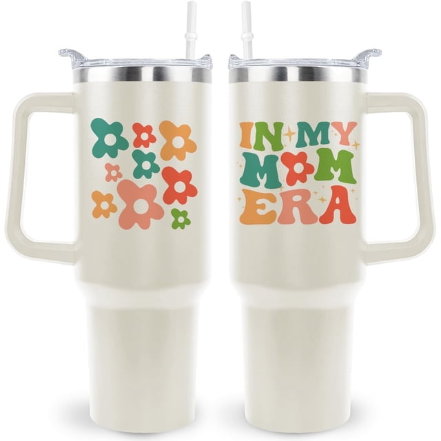 In My Mom Era 40 oz Mama Tumbler with Handle Coffee Mug Drinking Cup Mothers Day Christmas Birthday Gifts from Daughter Son