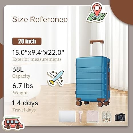 Carry on Luggage Suitcase, 22x14x9 Airline Approved 20 Inch Hardside Carry-on Luggage with Spinner Wheels, Hard Shell Luggage with TSA Lock, Hard Case Small Travel Suitcase  20-Inch