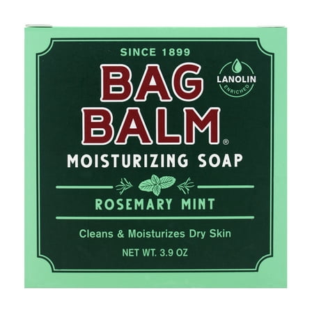 Bag Balm Moisturizing Bar Soap - Gentle Soap for with Lanolin - Hand & Body Cleansing Balm - Rosemary & Mint Scented Sensitive Bar Soap - Natural Body Wash Bar - Made in The USA 3.9 oz