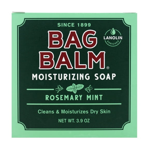 Bag Balm Moisturizing Bar Soap - Gentle Soap for with Lanolin - Hand & Body Cleansing Balm - Rosemary & Mint Scented Sensitive Bar Soap - Natural Body Wash Bar - Made in The USA 3.9 oz