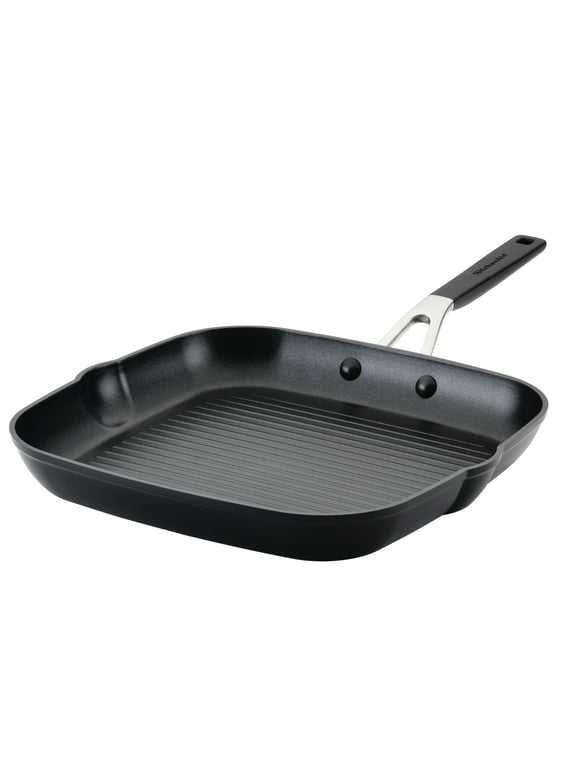 KitchenAid 11.25 inch Hard Anodized Square Grill Pan, Onyx Black