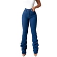 thumbnail image 4 of Pantalones vaqueros ajustados para mujer, clásicos, de talle alto, elásticos, con corte de bota, pantalones de mezclilla apilados, pantalones largos (grande, azul oscuro), 4 of 5