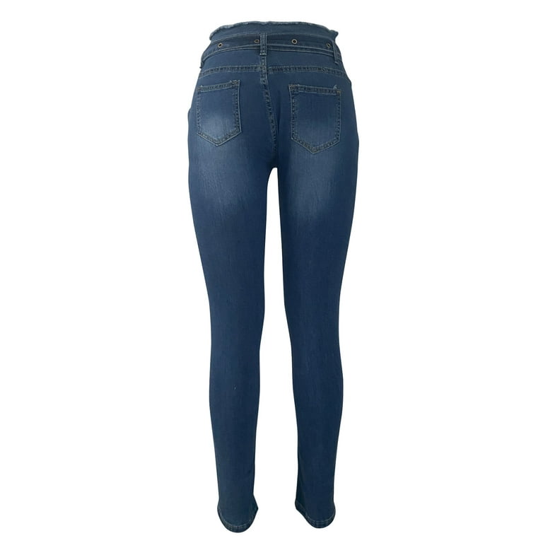 Kayannuo Pants for Women Jeans Fashion Christmas Clearance Women Slim Plus  Size Ripped Hole Gradient Long Jeans Denim Regular Pants Blue