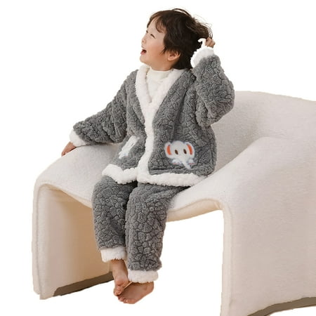 

FJUCHAI Flannel Pajamas cardigan Set for kids 1-13Y Boys Girls Cute Bunny Print Sleepwear Outfit Soft PJ s Sets Toddler Warm Loungewear
