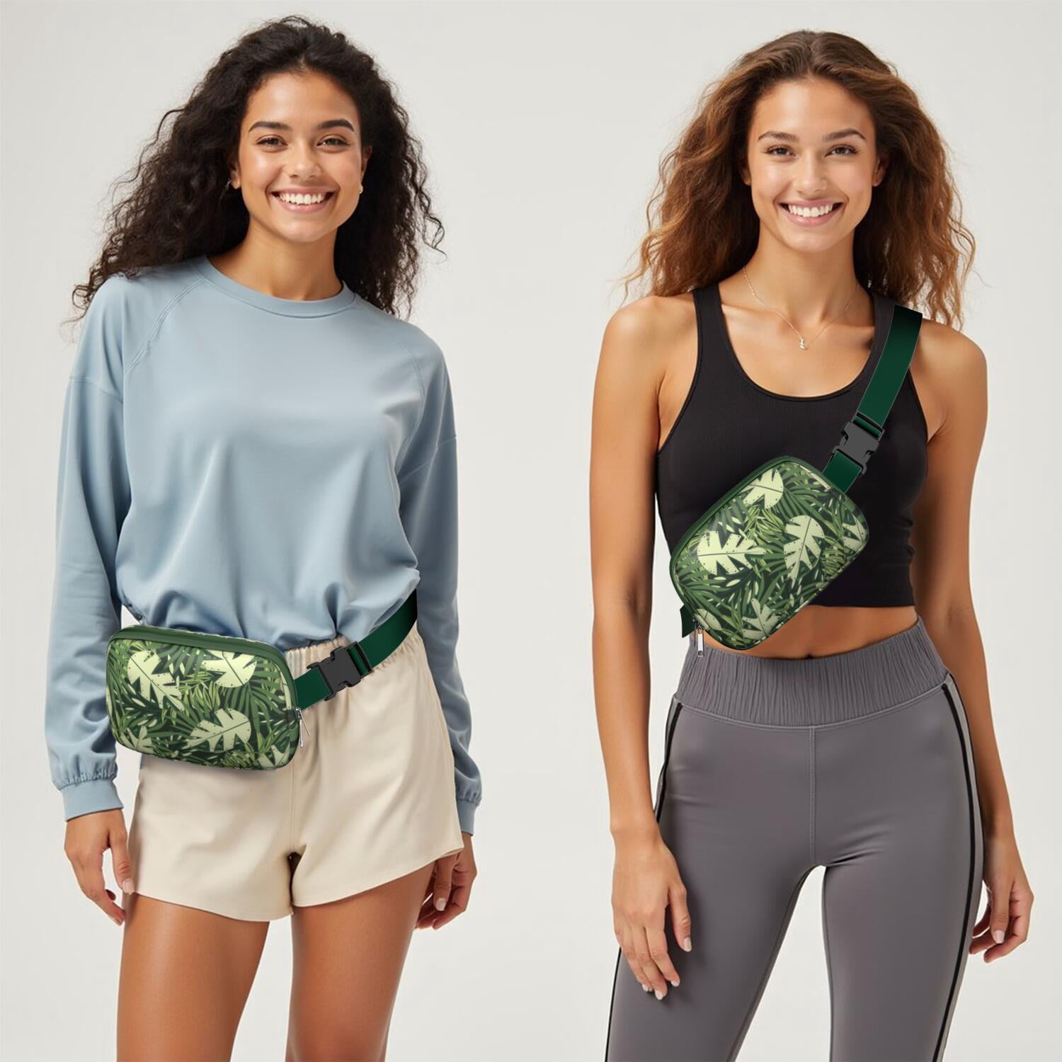 Leafy Green Palm Print Fanny Pack – Botanical Waist Bag with Hawaiian Floral Style