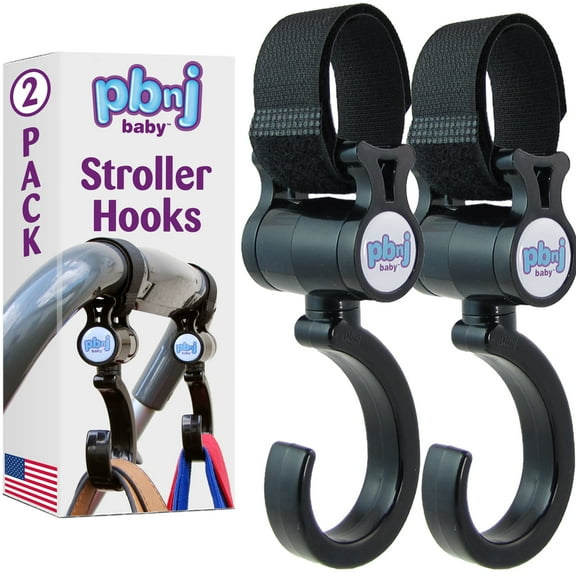 PBnJ baby Baby Stroller Hooks for Bags - Universal Fit Stroller Bag Hook, 360° Swivel Design - Stroller Accessories 2-Pack