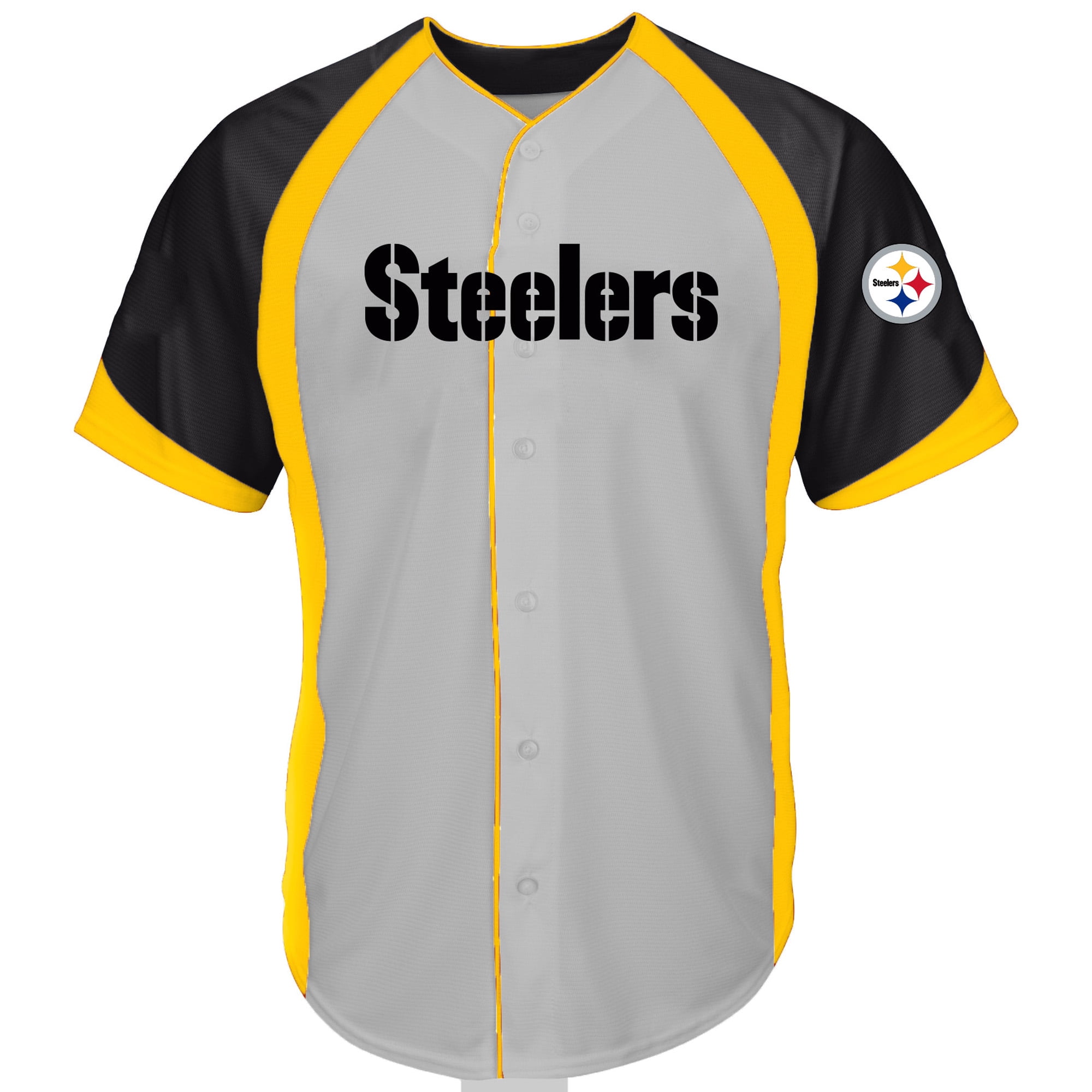 Men's Fanatics Gray Pittsburgh Steelers Big & Tall Button-Up Raglan Fashion Top