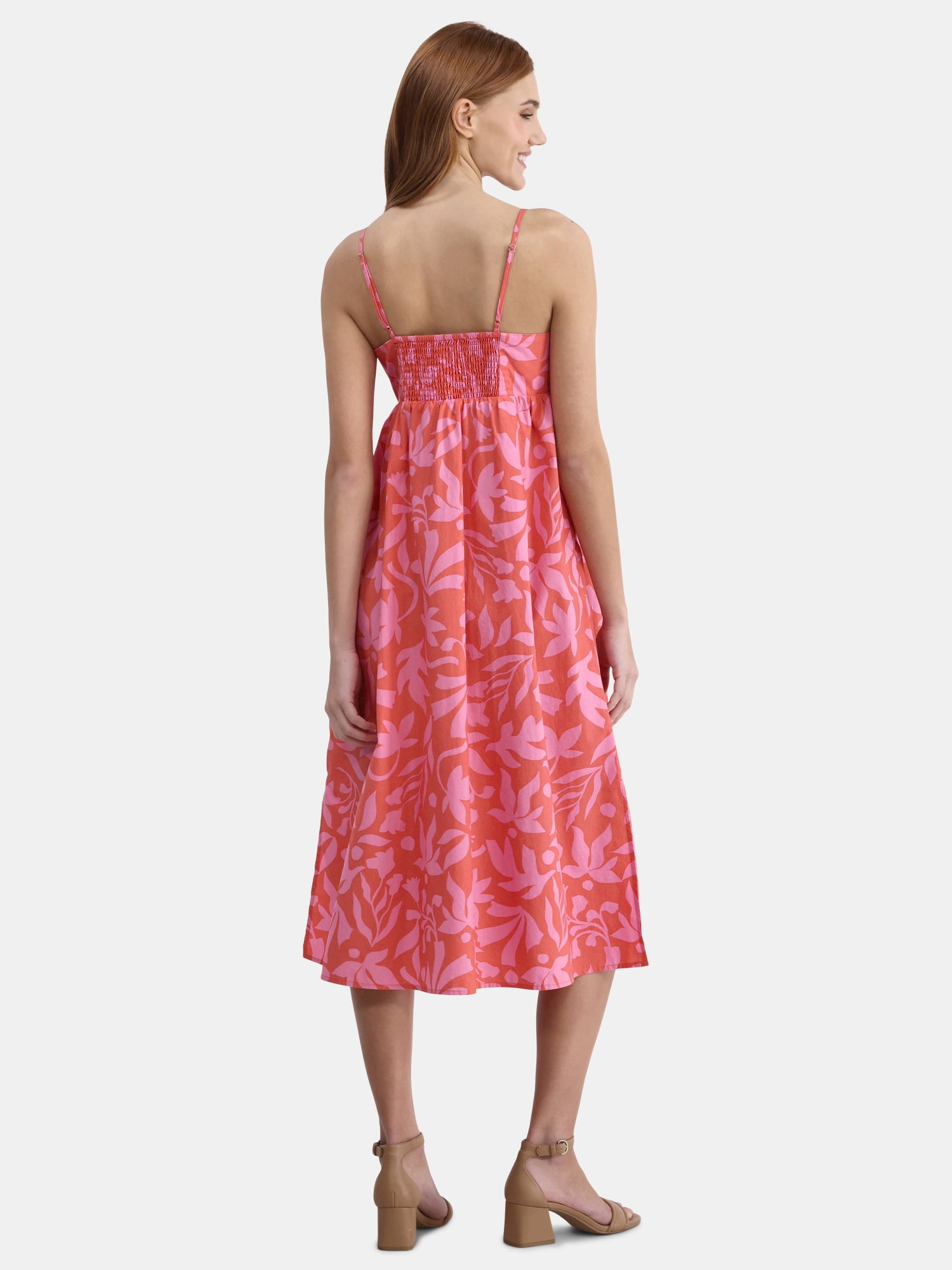 Time and Tru Women's Smocked Midi Dress, Sizes XS-XXXL