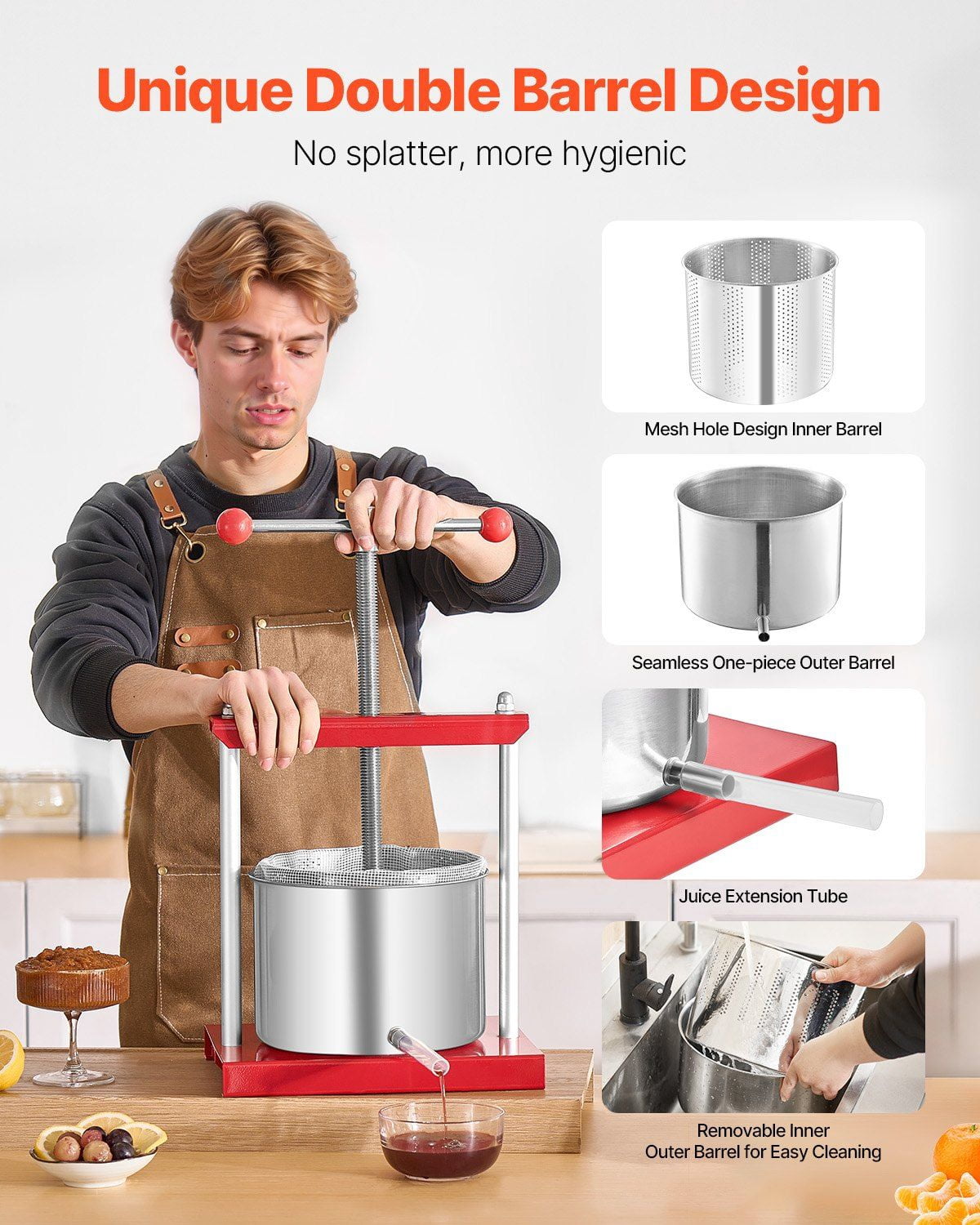 6L Stainless Steel Wine Press Kit – Hand-Operated Fruit Juicer for Homemade Winemaking