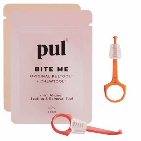 PUL 2-in-1 Aligner Removal and Chew Tool for Invisalign and Clear Aligners, Easy-to-Use Aligner Seating and Remover Tool, Pink/Orange, 2 pack