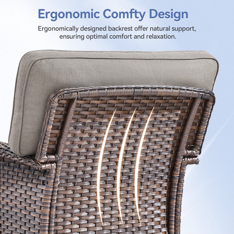 PARKWELL 6 Pieces Patio Furniture Set with Swivel Chairs, Outdoor All-Weather Wicker Conversation Sofa Set with Coffee Table,Ottoman and 5" Thick Cushion for Porch Deck, Brown/Gray