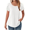 thumbnail image 2 of Crunowin Womens Round Neck Pleated Tops Casual Short Sleeve Summer Going Out T-Shirts White Size XL, 2 of 8