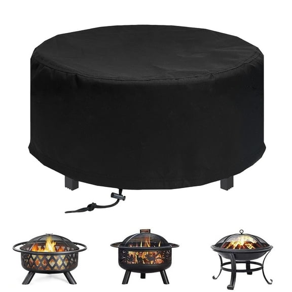 ZGDong 48 Inch Fire Pit Cover Round for 36-48 Inch Outdoor Fire Pits, Heavy Duty Waterproof Windproof Dustproof Cover with Drawstring, Black