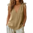 thumbnail image 5 of ClodeEU Women's V Neck Sleeveless Tie-Shoulder Blouse ,Loose Fit Casual Summer Top Khaki,Women's Plus S, 5 of 8