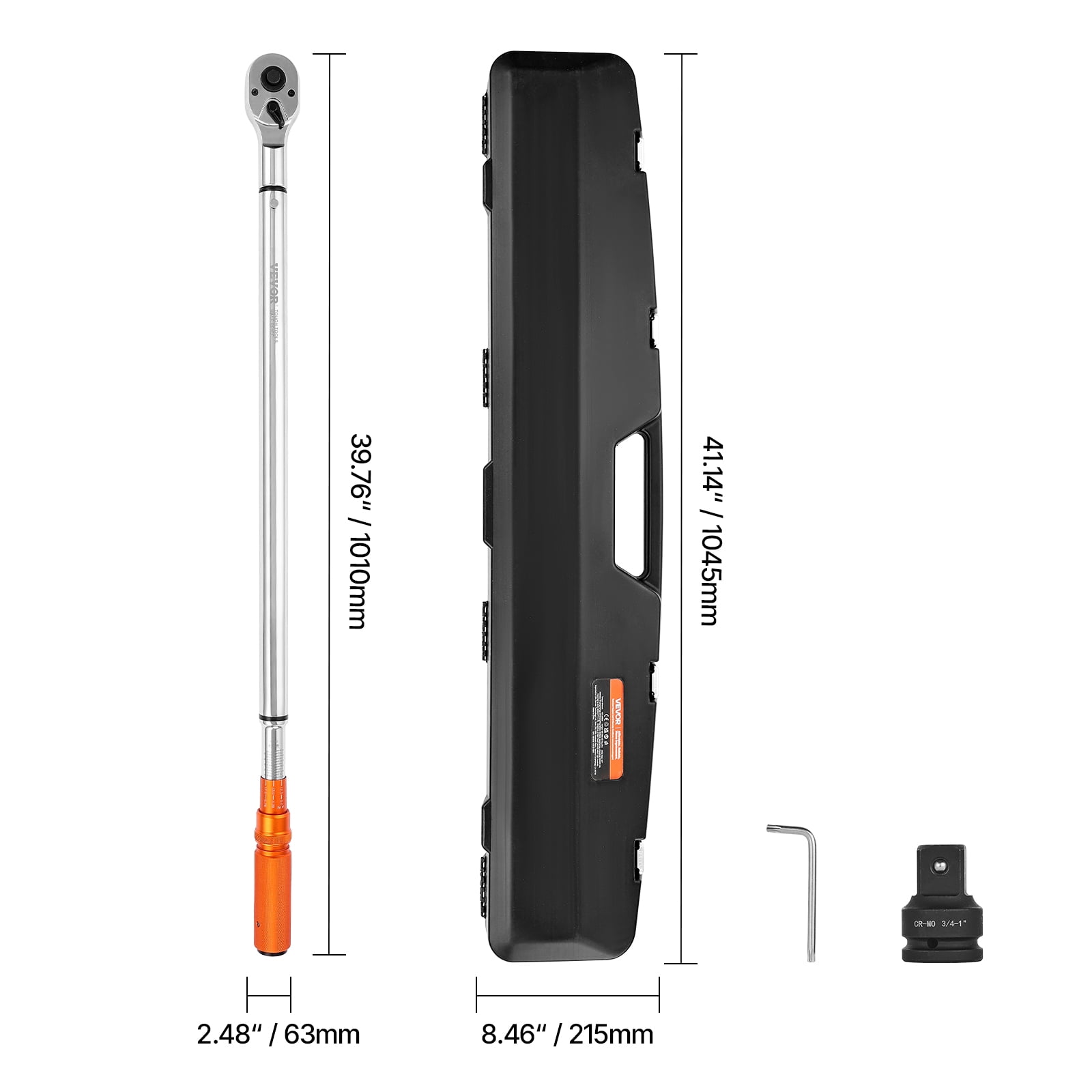 VEVOR Click Torque Wrench, 3/4 Inch Drive, 100-600 lbf-ft / 136-814N.m, Dual-direction Torque Wrench Set with Dual Range Scales, 48-tooth, ±3% High Precision, Alloy Steel, for Automobile Repair
