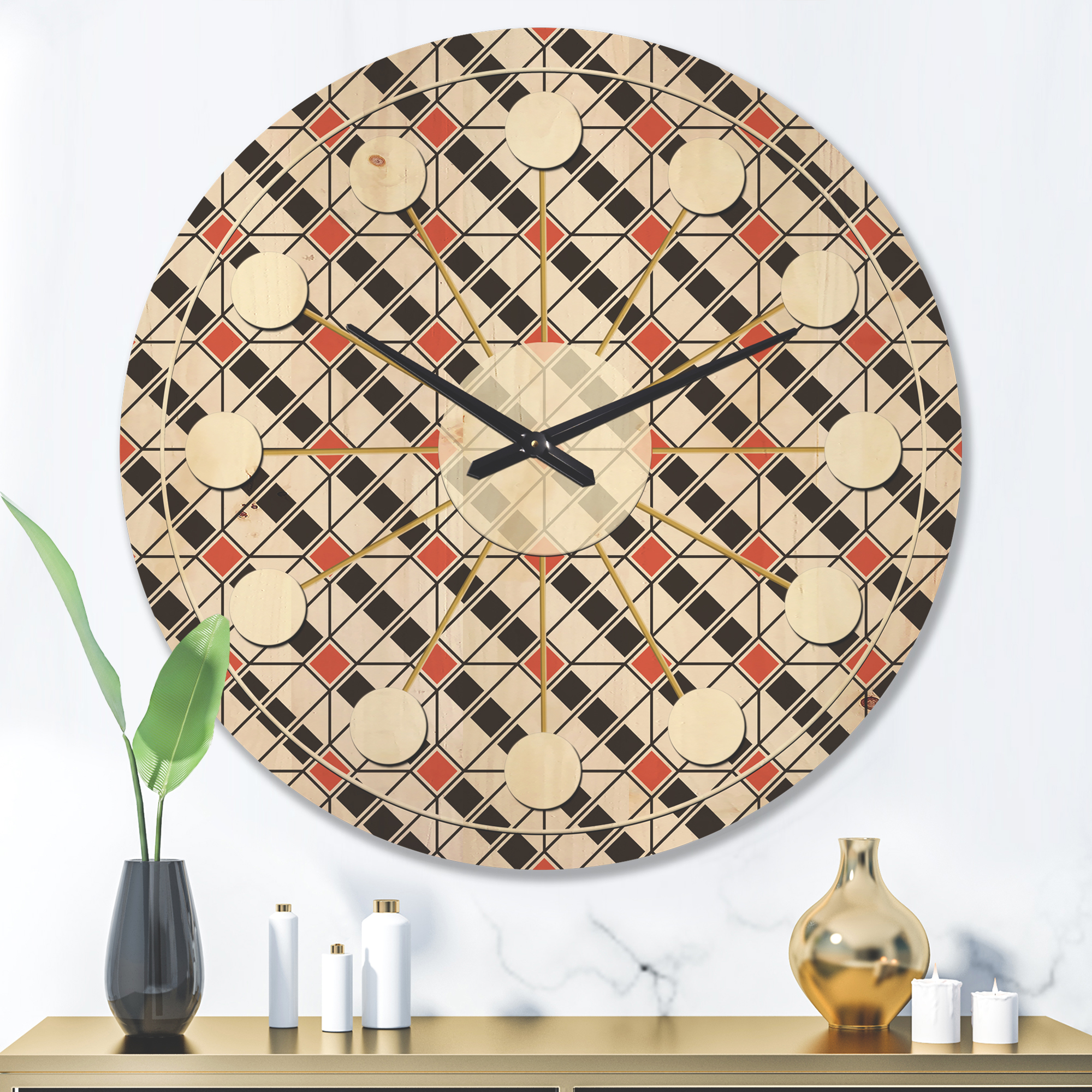 Designart 'Abstract Retro Pattern Design IV' Mid-Century Modern Wood Wall Clock