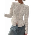 thumbnail image 3 of Women'S Dressy Casual Lace Blouse Long Sleeve Button Up Shirts Tops Spring Fall Fashion Clothes White M, 3 of 9