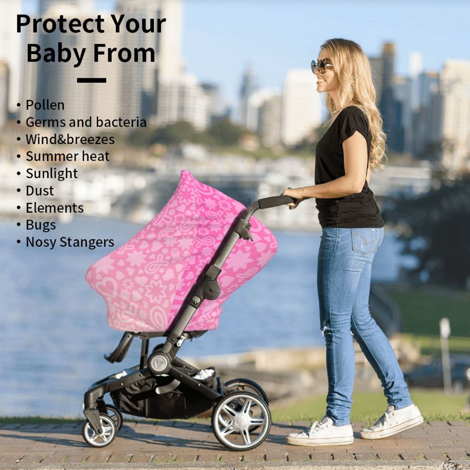 Fotbe Breast CancerN Ribbons Awareness Pattern Car Seat Covers for Babies, Nursing Breastfeeding Cover Infant Carseat Canopy, Soft Stretchy Carrier Cover