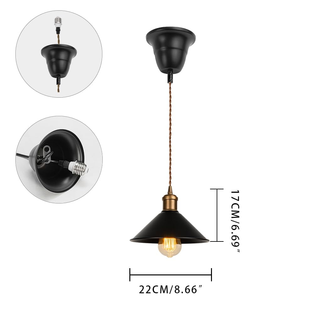 KAYYELAMP Black Metal Lampshade Droplight E26 Copper Base Adjusted Cord Hanging Light Vintage Pendant Light Fixture for Kitchen Island Sink Cafe Home(No Bulb)