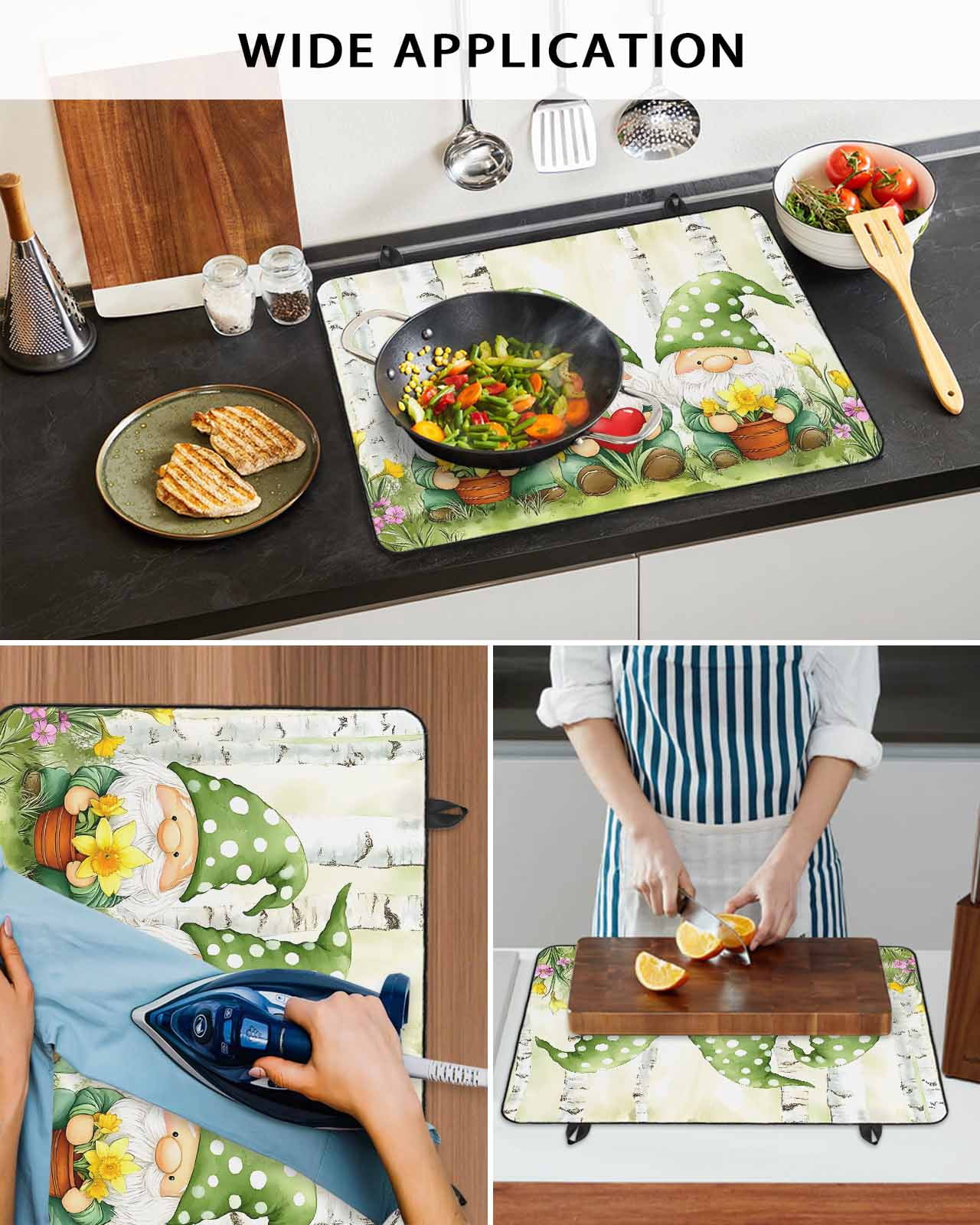 nqOlkjepod Large Induction Cooktop Protector Mat 24"x21", Cute Green Gnomes Stove Top Covers for Electric Stove, Flowers Forest Heart Vintage Stove Burner Cover Mats, Glass Top Stove Cover