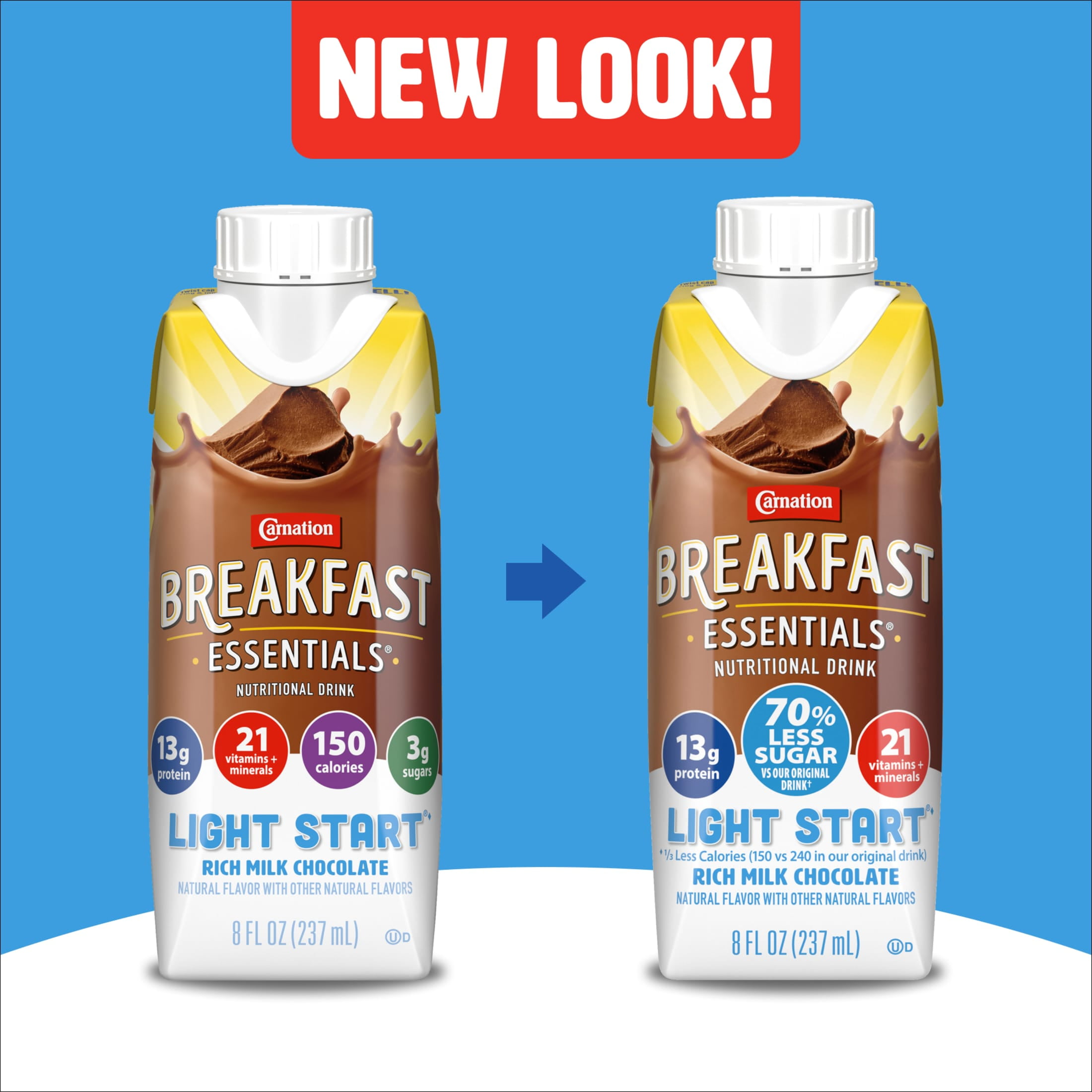 Carnation Breakfast Essentials Light Start Ready to Drink Nutritional Breakfast Drink, Rich Milk Chocolate, 6 - 8 FL OZ Bottles