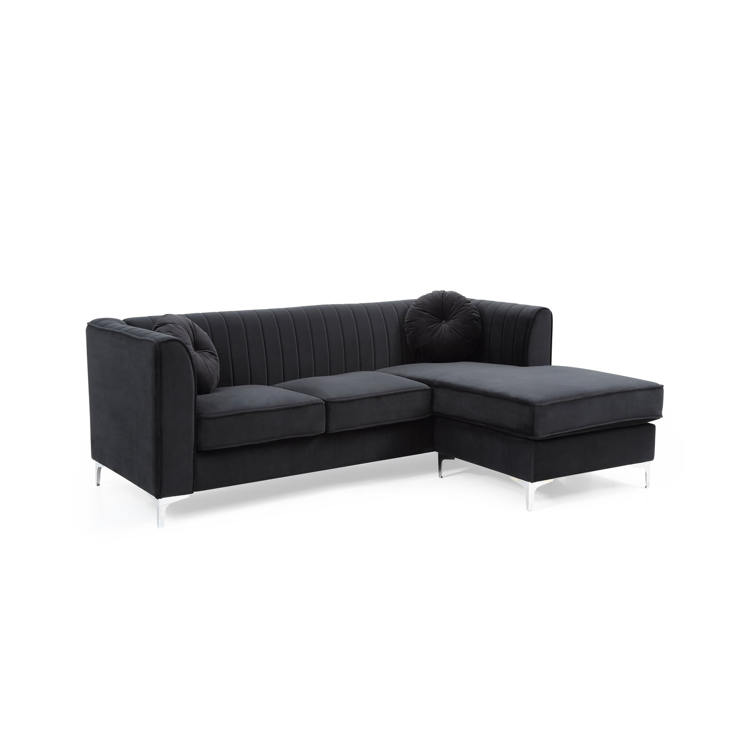 Glory Furniture Delray Velvet Sofa Chaise in Black