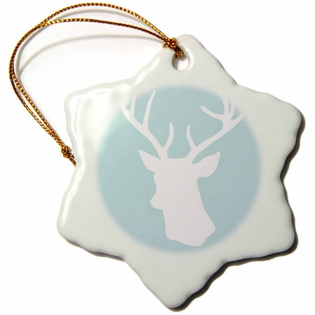 Deer Antlers Silhouette 3dRose White deer head silhouette on mint blue - stag antlers - stylish modern pastel turquoise teal aqua - Snowflake Ornament, 3-inch ()