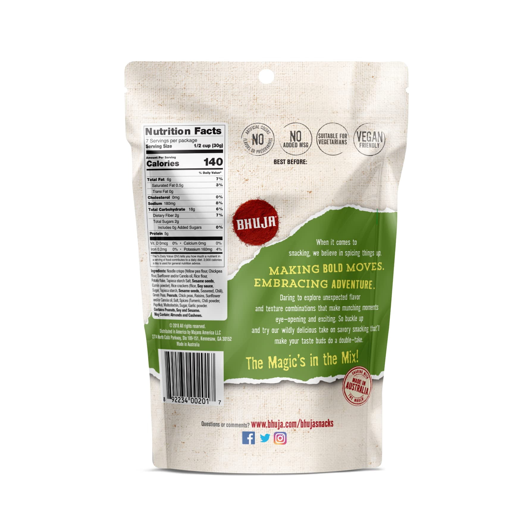 Majans Bhuja Gluten Free Snack Mix, Non-GMO | No Preservatives | Vegetarian Friendly | No Artificial Colors or Flavors, Cracker Mix, 7 Ounce (Pack of 6)