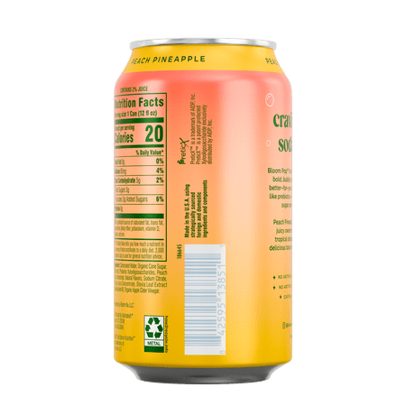 BLOOM NUTRITION POP PREBIOTIC SODA, PEACH PINEAPPLE, 12 FL OZ, CAN