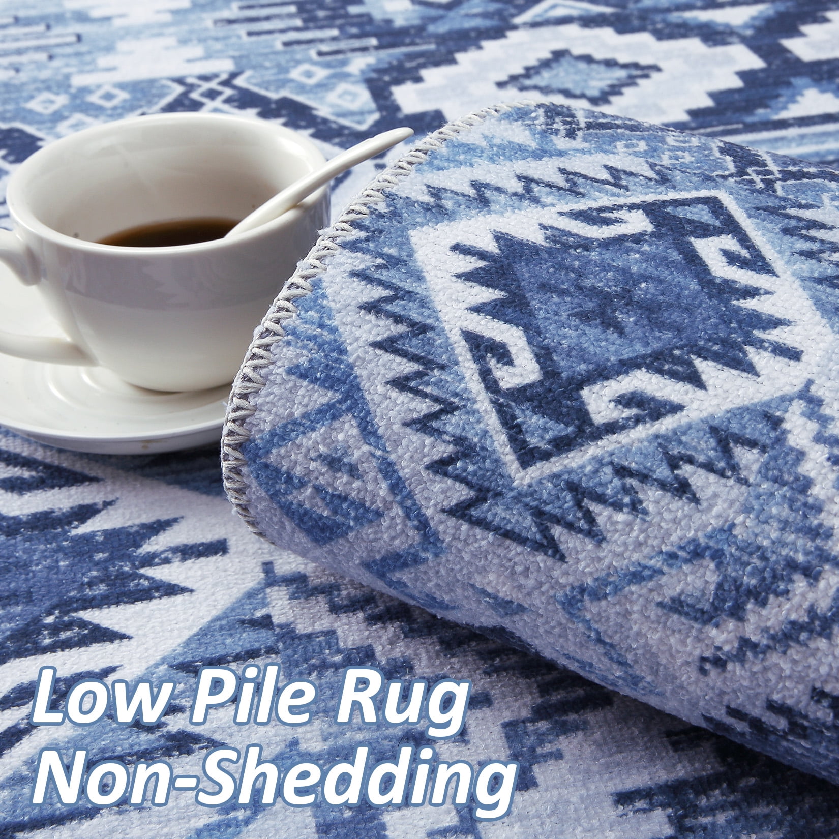 HOMERRY 8' x 10' Area Rug for Living Room Vintage Bohemian Patterns Washable Bedroom Non-Slip Carpet for Home Decor, Blue