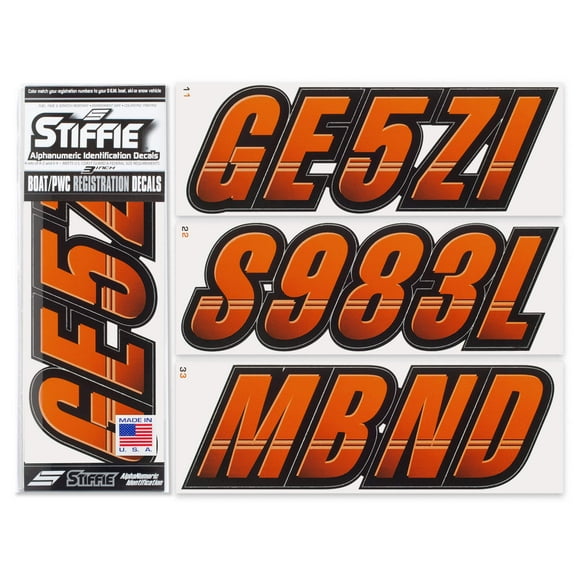 STIFFIE Techtron Orange/Black 3" Alpha-Numeric Identification Custom Kit Registration Numbers & Letters Marine Stickers Decals for Boats & Personal Watercraft PWC