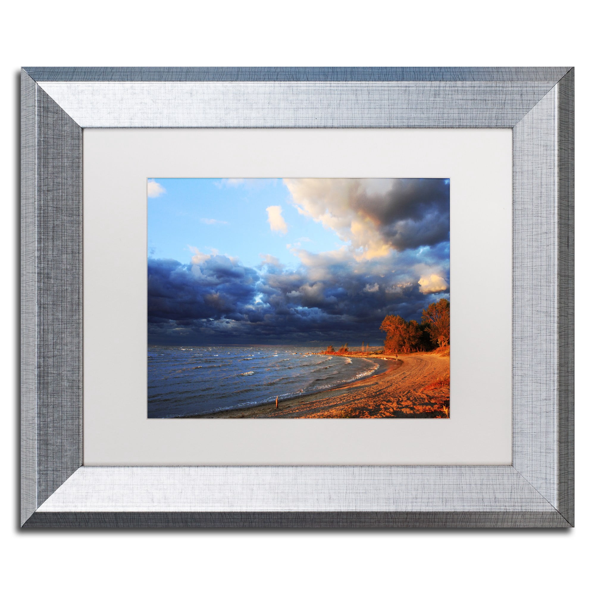 Trademark Fine Art "Lake Erie Autumn" Canvas Art by Jason Shaffer, White Matte, Silver Frame