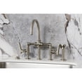 thumbnail image 2 of Kingston Brass KS2338TKL Hallerbos Two-Handle 4-Hole Deck Mount Bridge Kitchen Faucet with Brass Side Sprayer in Brushed Nickel, 2 of 8