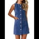 thumbnail image 2 of Vestido Vaquero para Mujer, Sin Mangas, con Botones, Minivestido Informal de Verano con Bolsillo, Atuendos de Moda. Azul L, 2 of 10